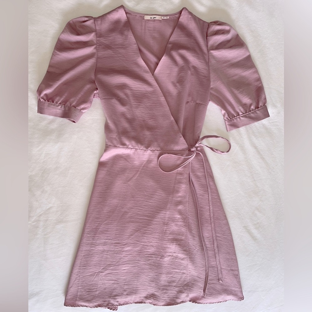 Francesca’s pink satin wrap dress extra small